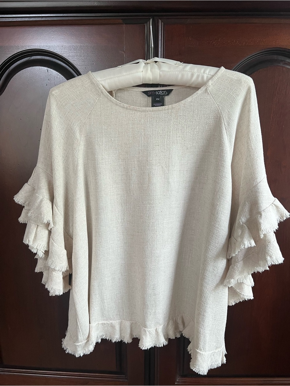 Slimsation By Multiples Cream Ruffle Sleeve Tunic